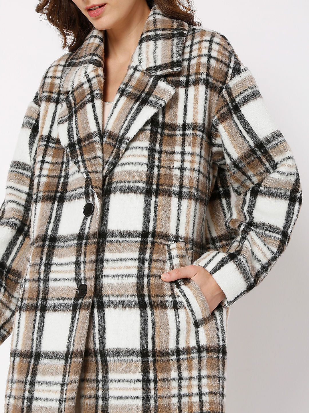White Check Long Coat