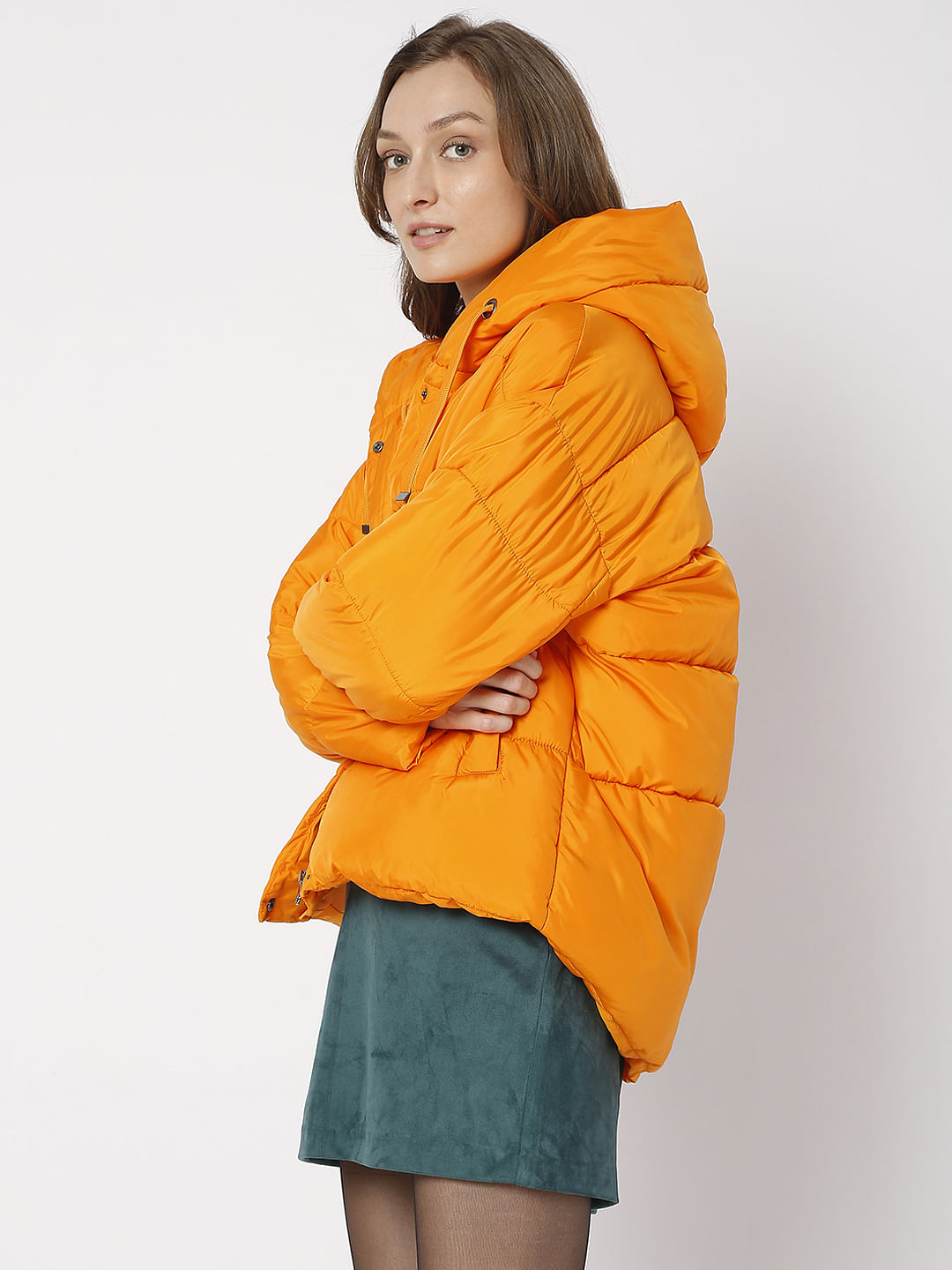 Orange Hooded Puffer Jacket
