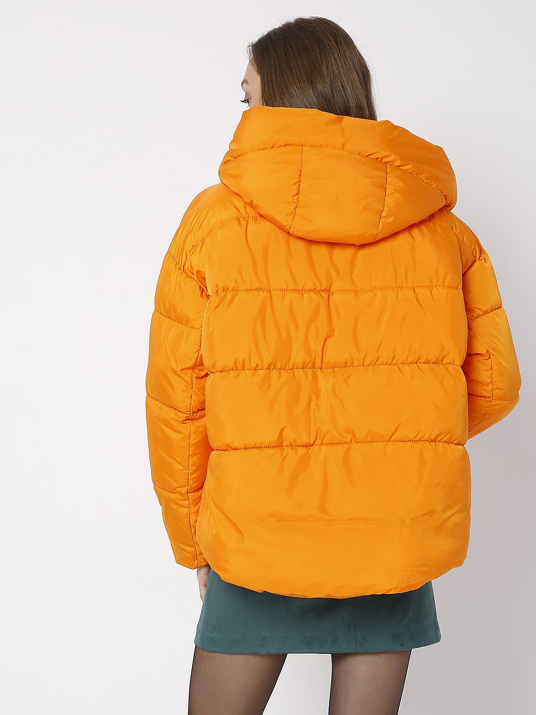 Orange Hooded Puffer Jacket
