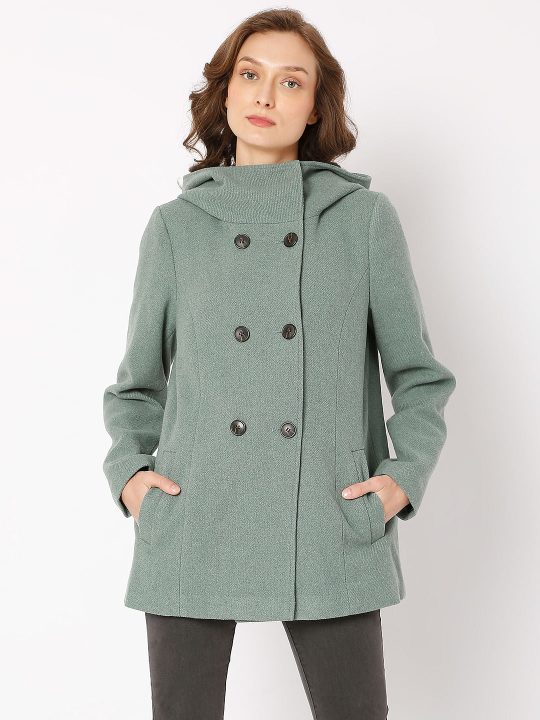 Green Buttoned Hood Jacket