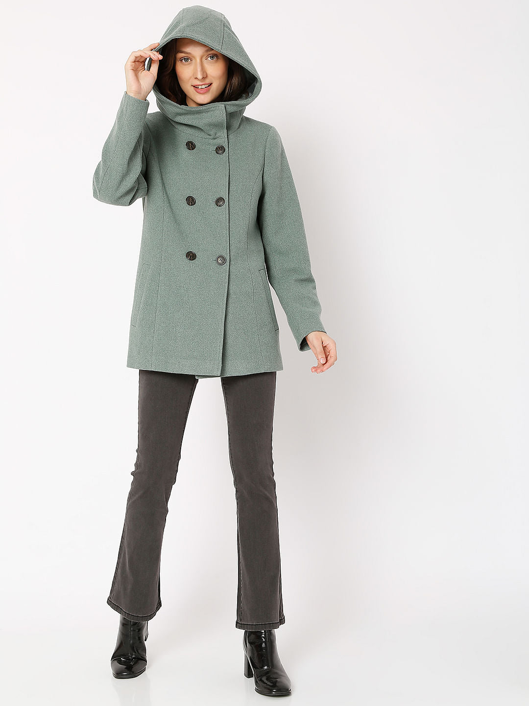 Green Buttoned Hood Jacket