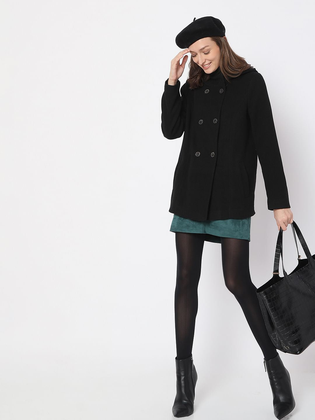 Black Buttoned Hood Jacket