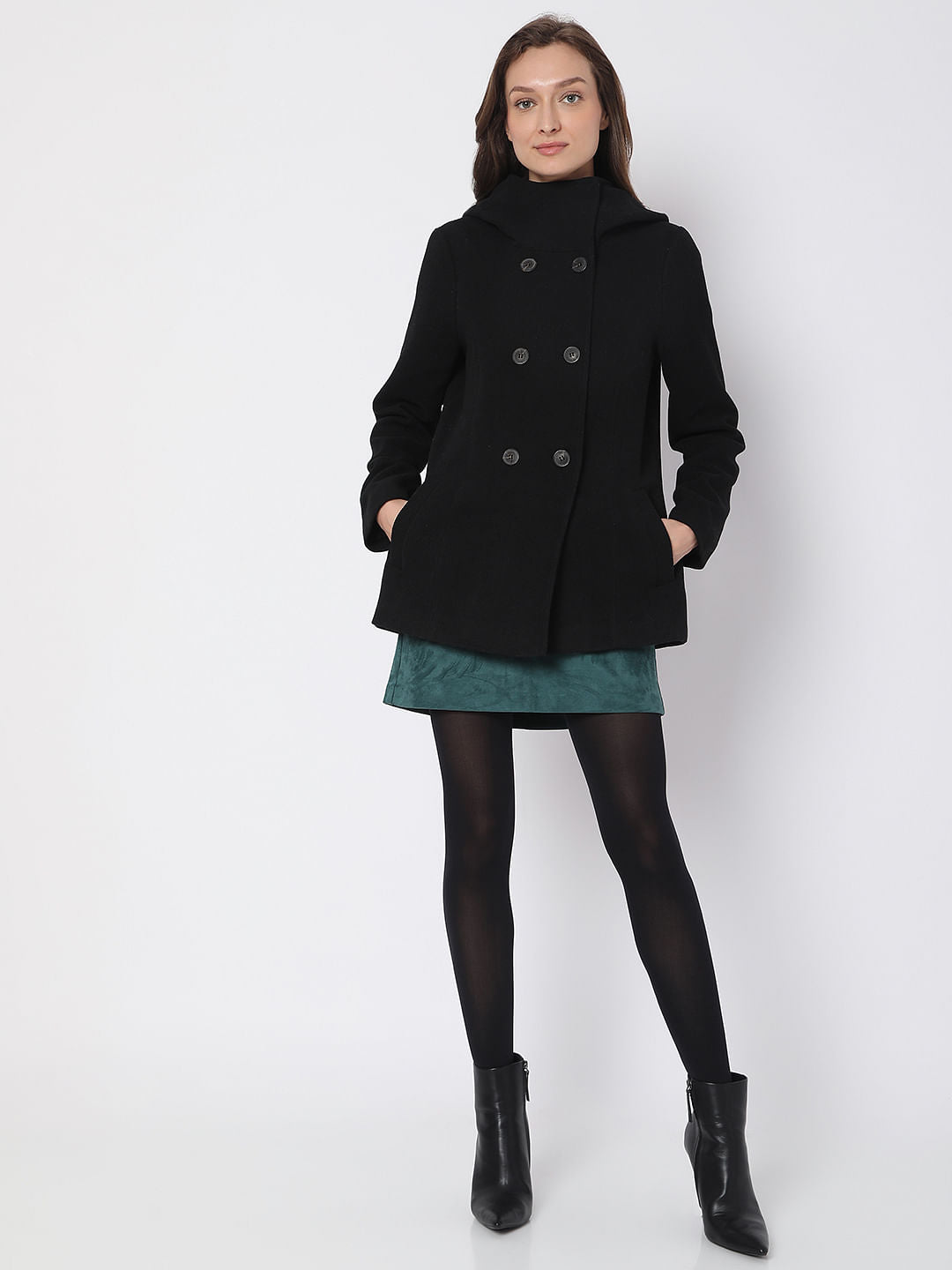 Black Buttoned Hood Jacket