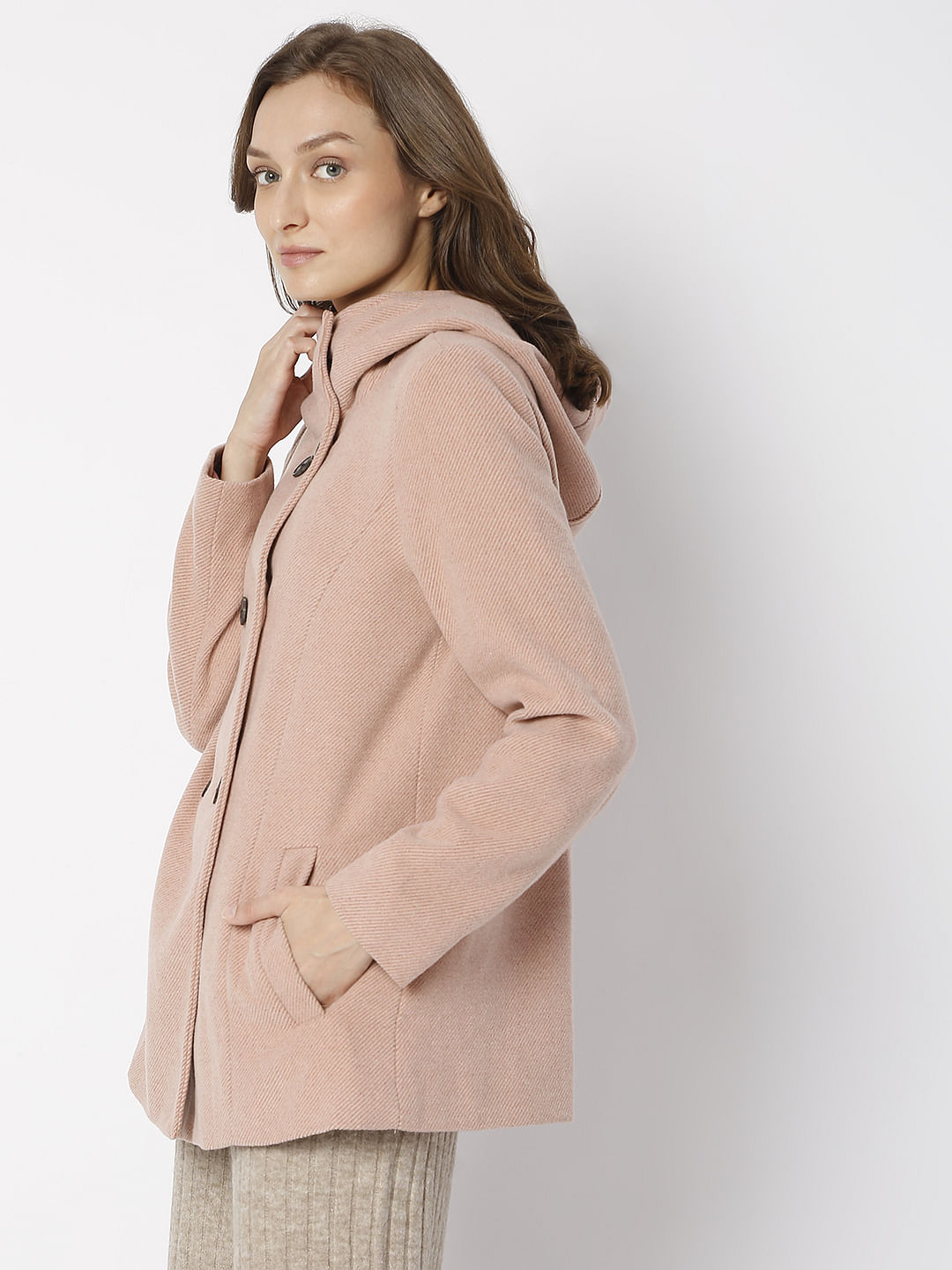 Pink High Neck Hooded Jacket