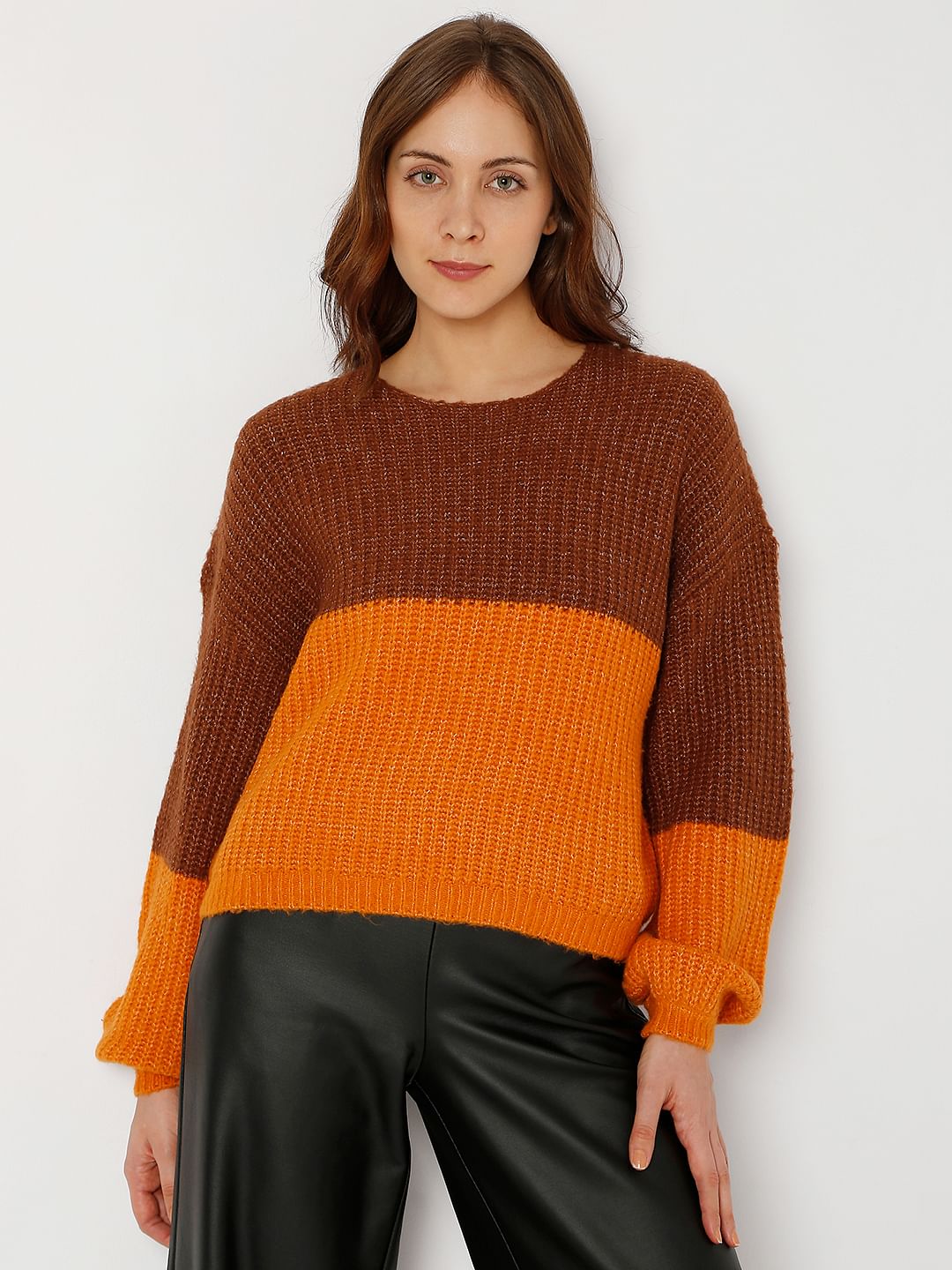 Brown Colourblocked Pullover