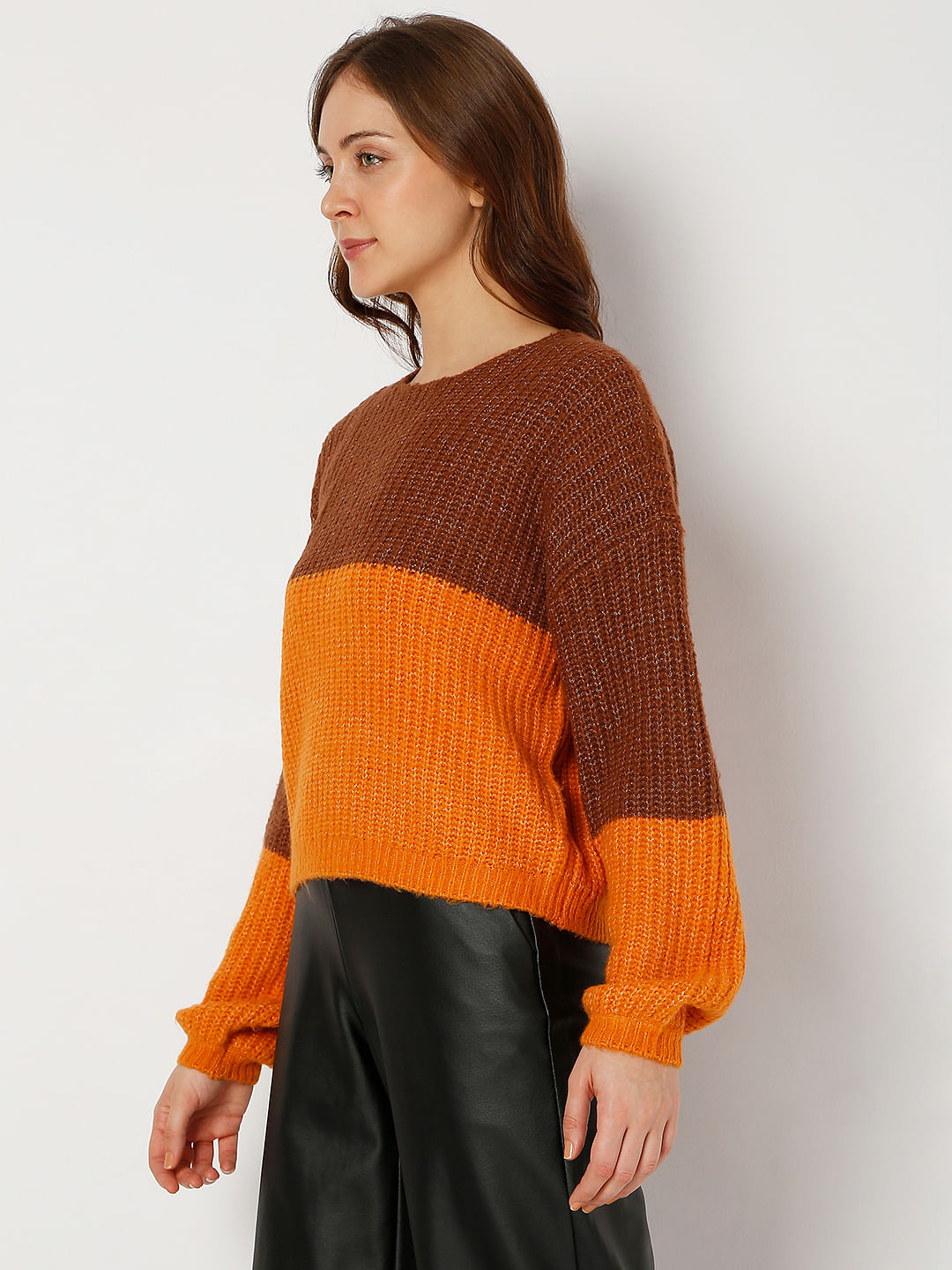 Brown Colourblocked Pullover