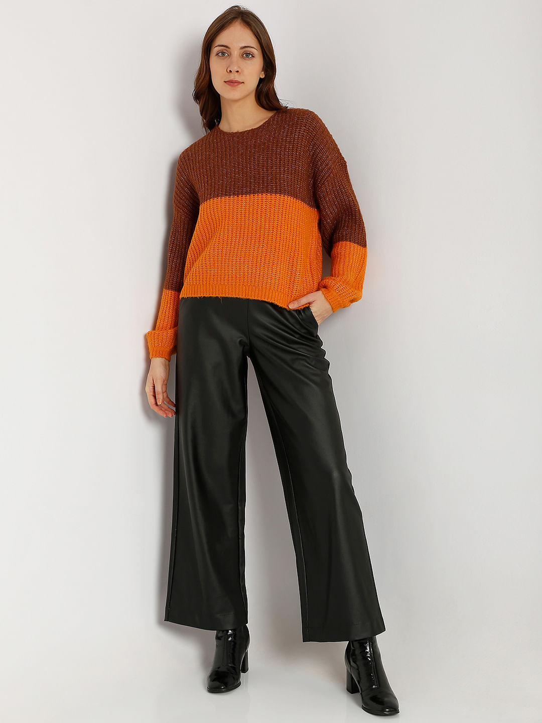 Brown Colourblocked Pullover