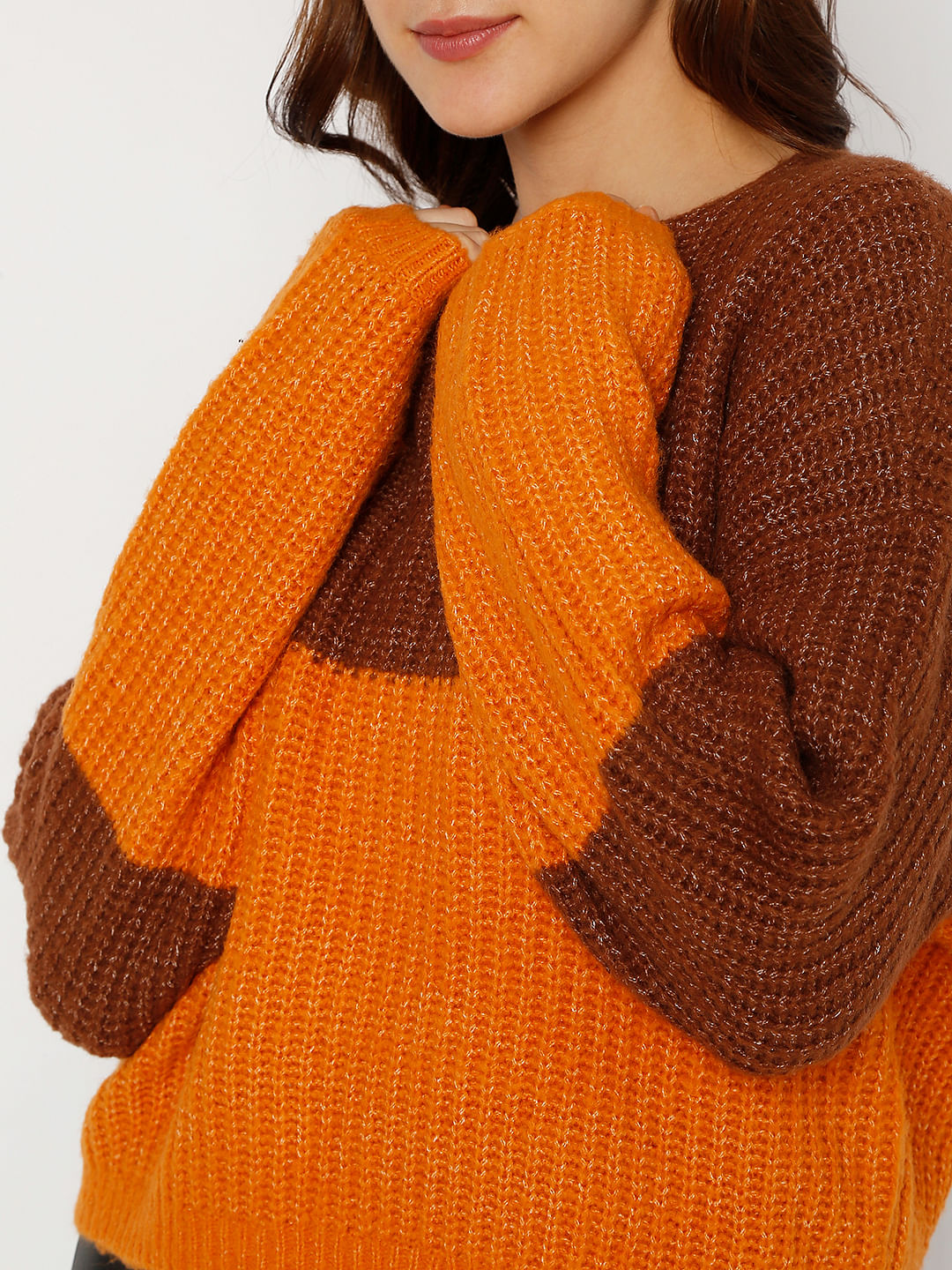 Brown Colourblocked Pullover