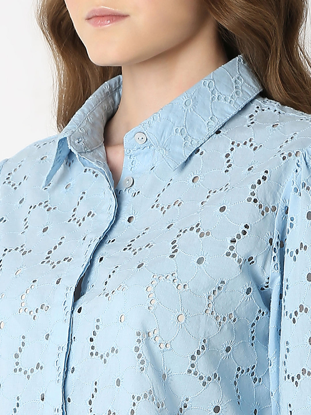 Light Blue Schiffli Co-Ord Set Shirt