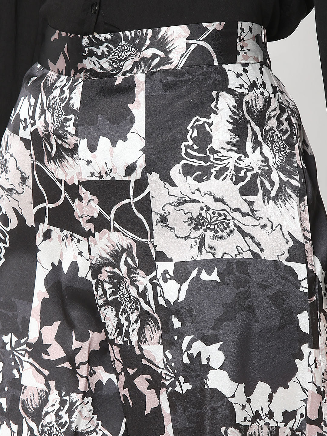 Black Floral Wide Leg Pants