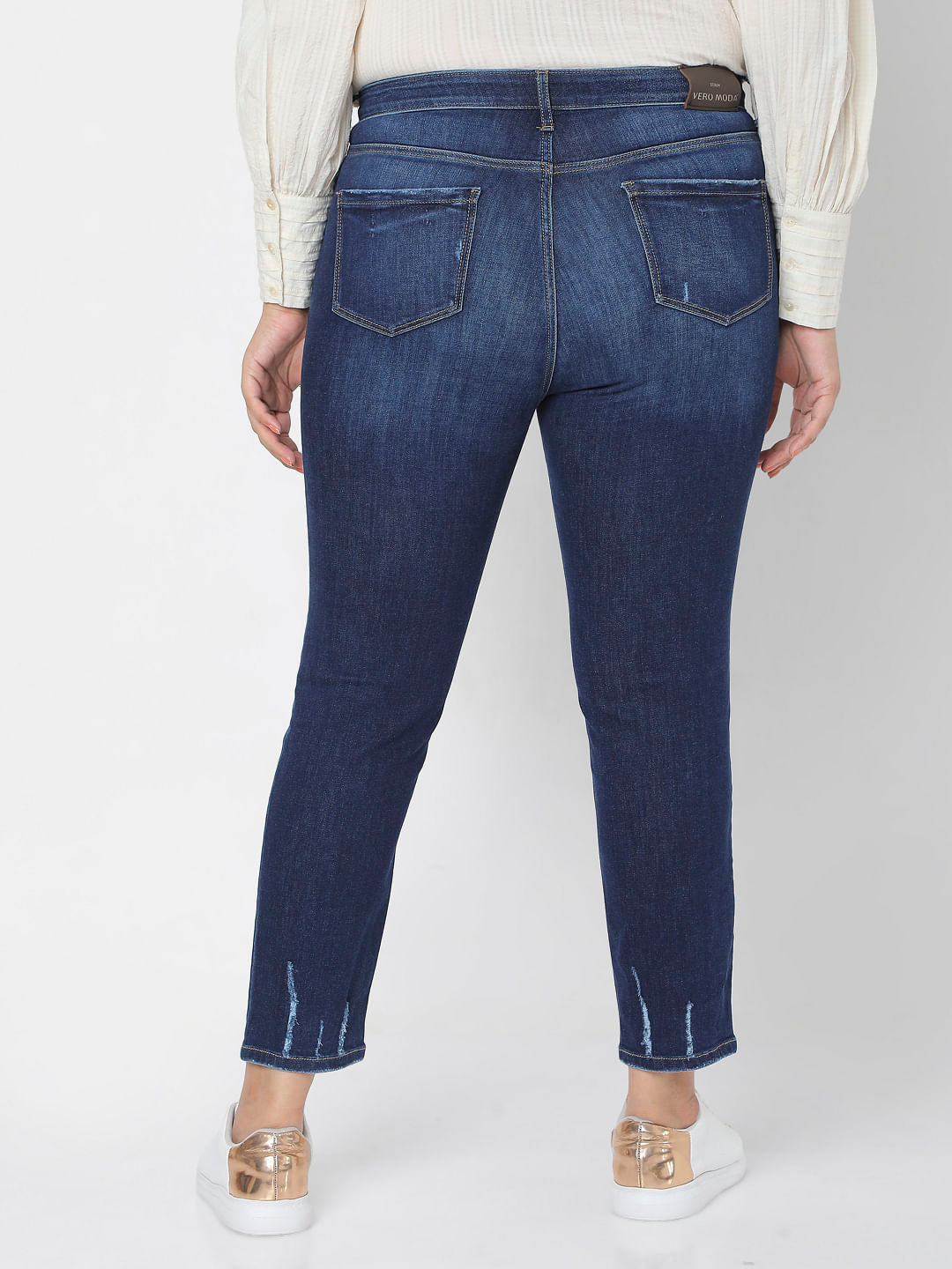 Blue Dark Blue High Rise Ripped Skinny Jeans