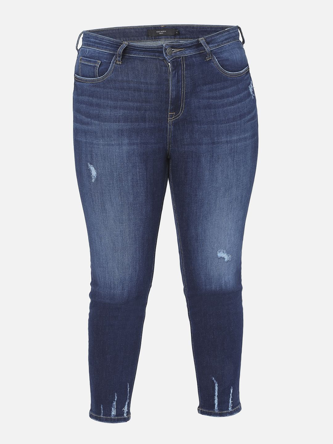 Blue Dark Blue High Rise Ripped Skinny Jeans