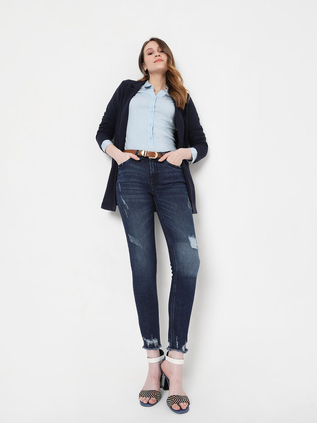 Blue Mid Rise Ripped Wendy Skinny Jeans