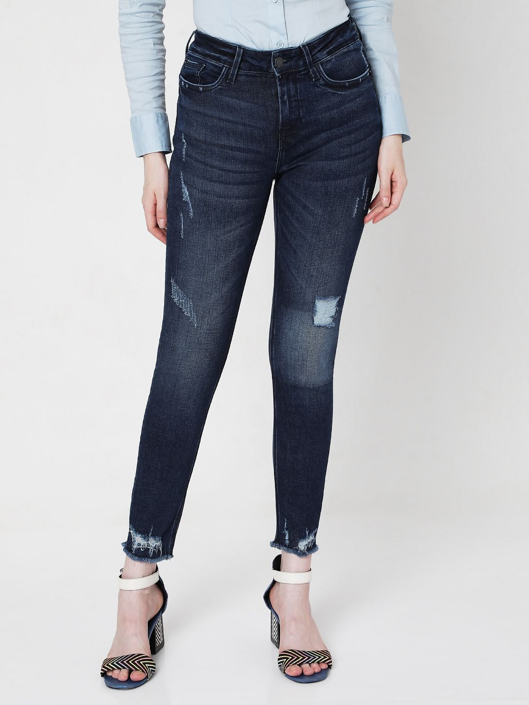 Blue Mid Rise Ripped Wendy Skinny Jeans