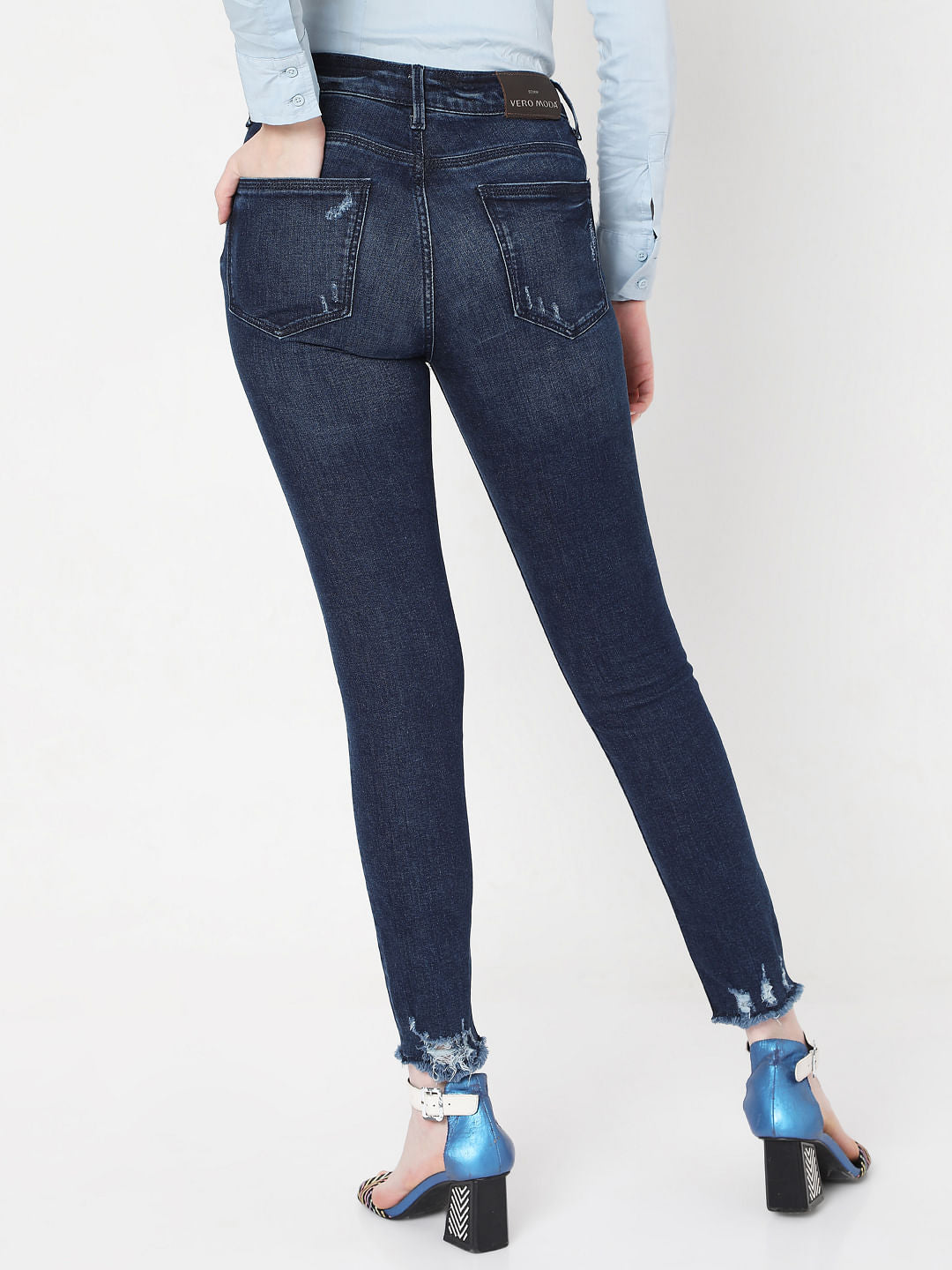 Blue Mid Rise Ripped Wendy Skinny Jeans