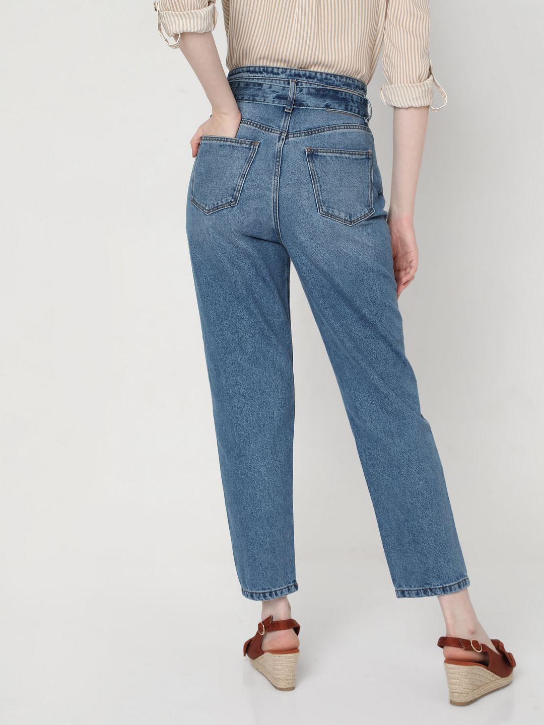 Blue High Rise Mom Jeans