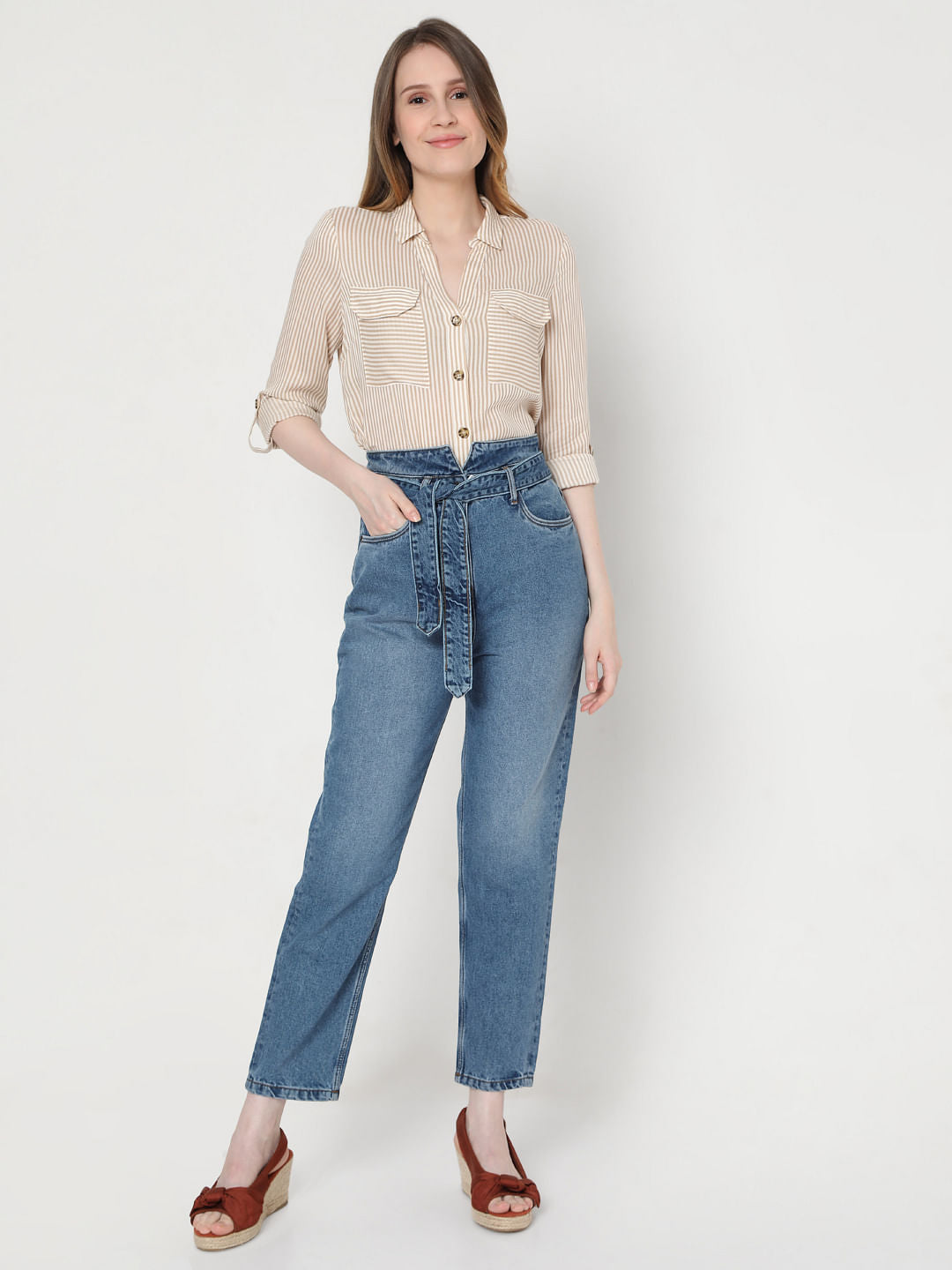 Blue High Rise Mom Jeans