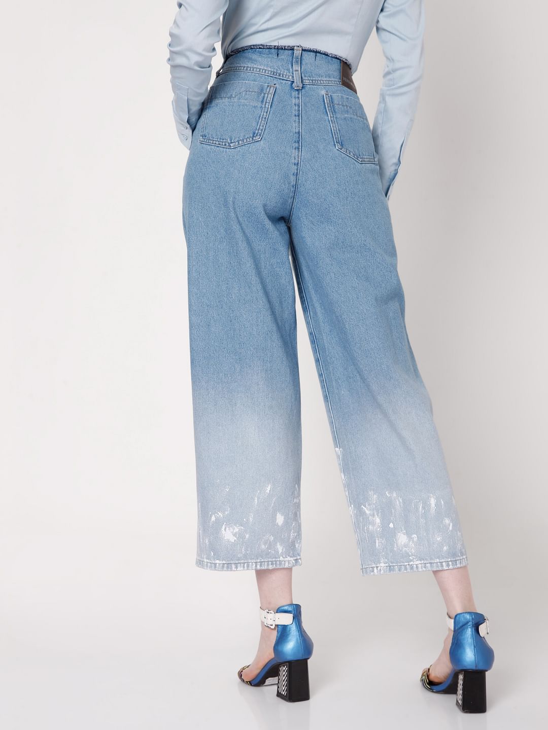 Blue High Rise Ombre Flared Jeans