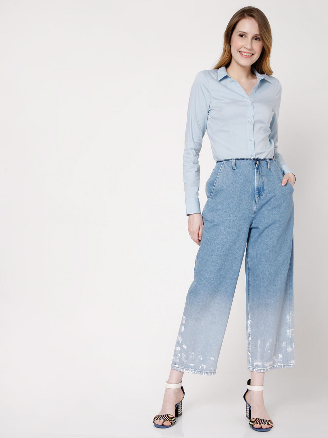 Blue High Rise Ombre Flared Jeans