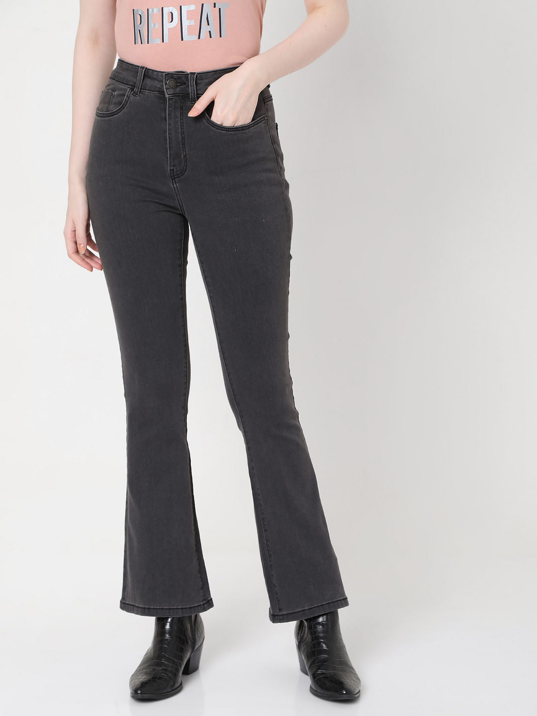 Black High Rise Bootcut Jeans