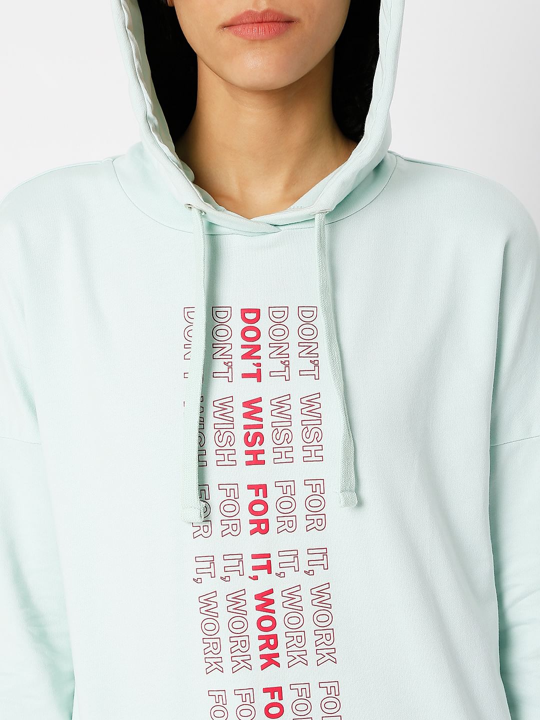 Blue Text Print Hooded Sweatshirt