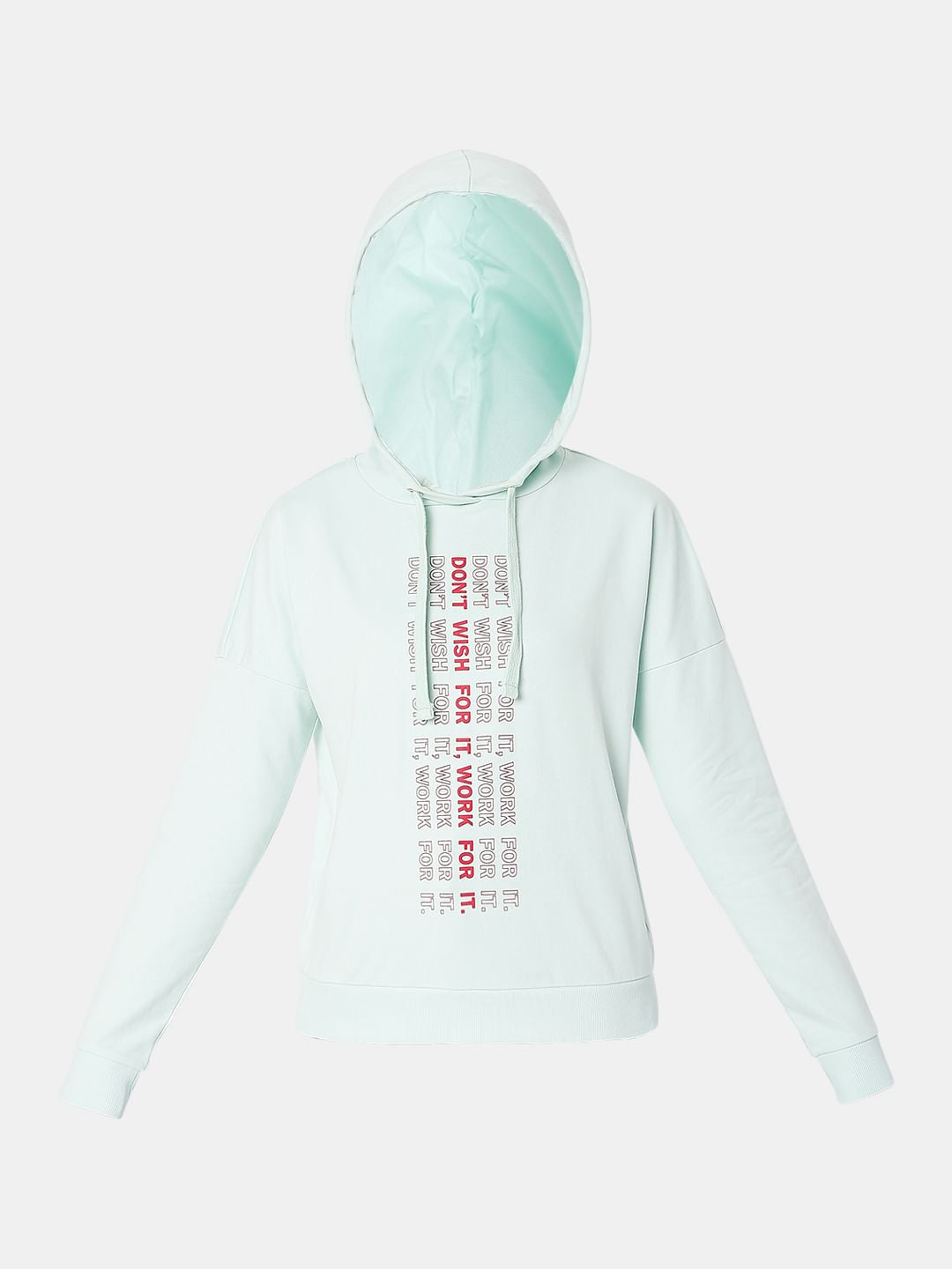 Blue Text Print Hooded Sweatshirt