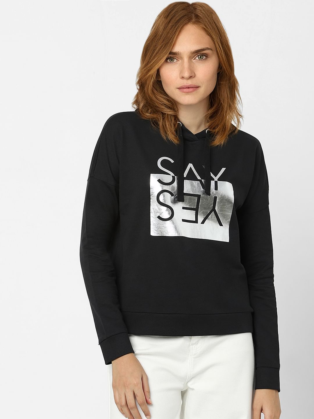 Black Printed Hooded Sweatshirt