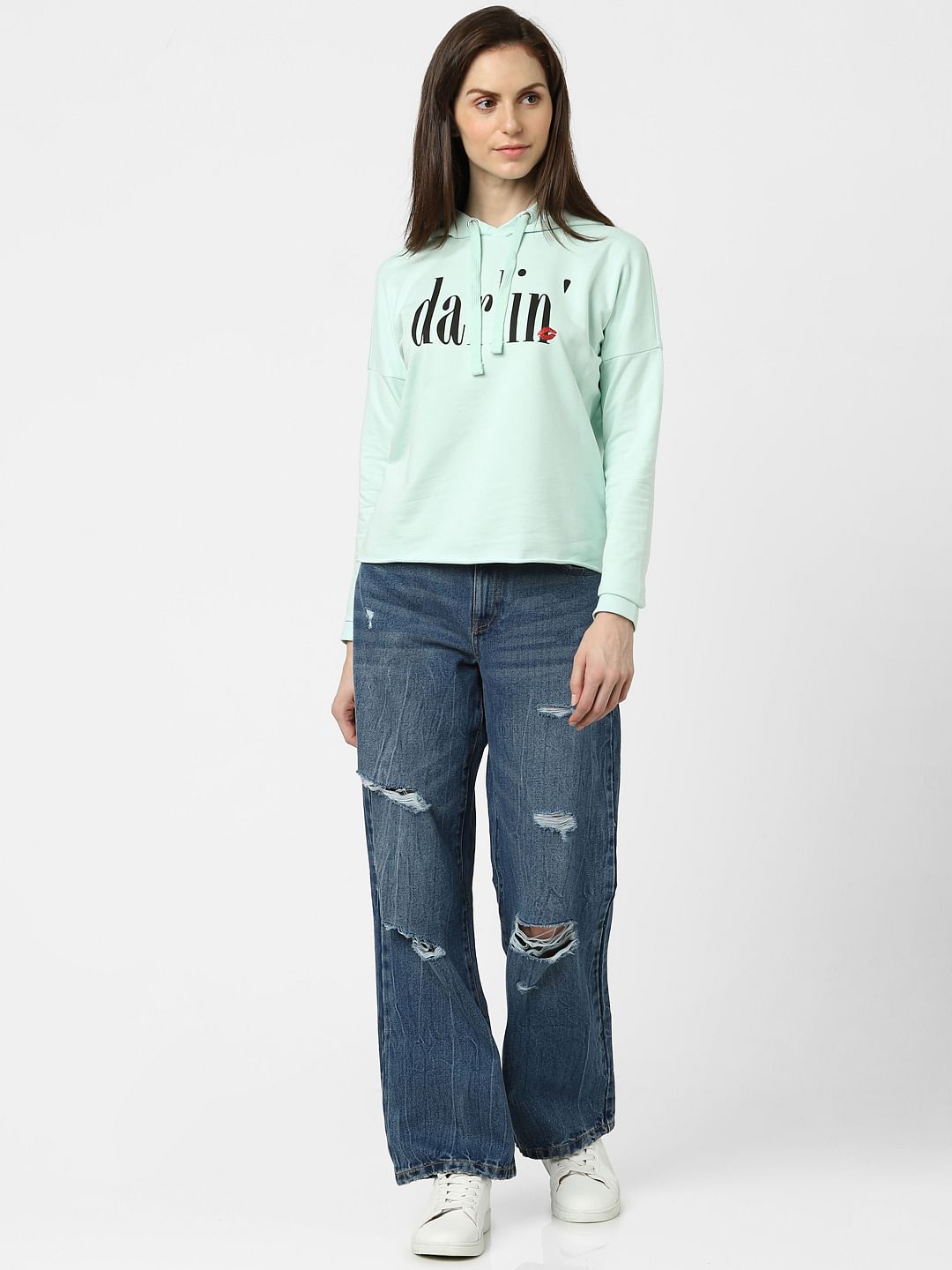 Blue Typographic Print Sweatshirt