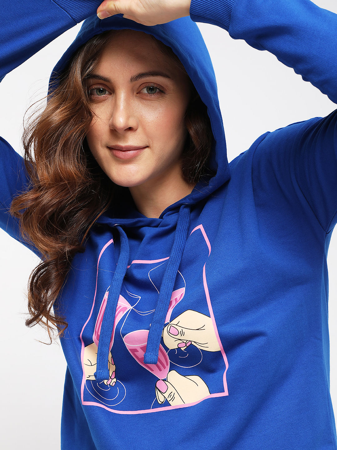 Blue Graphic Print Hooded Sweatshirt