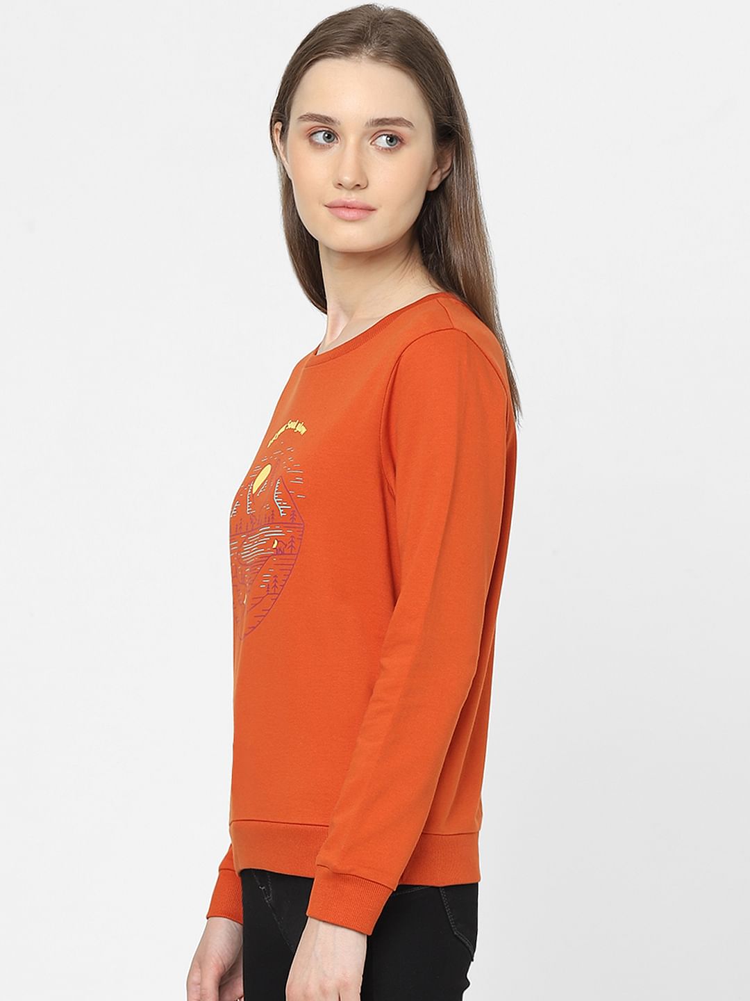 Orange Graphic Print Sweatshirt