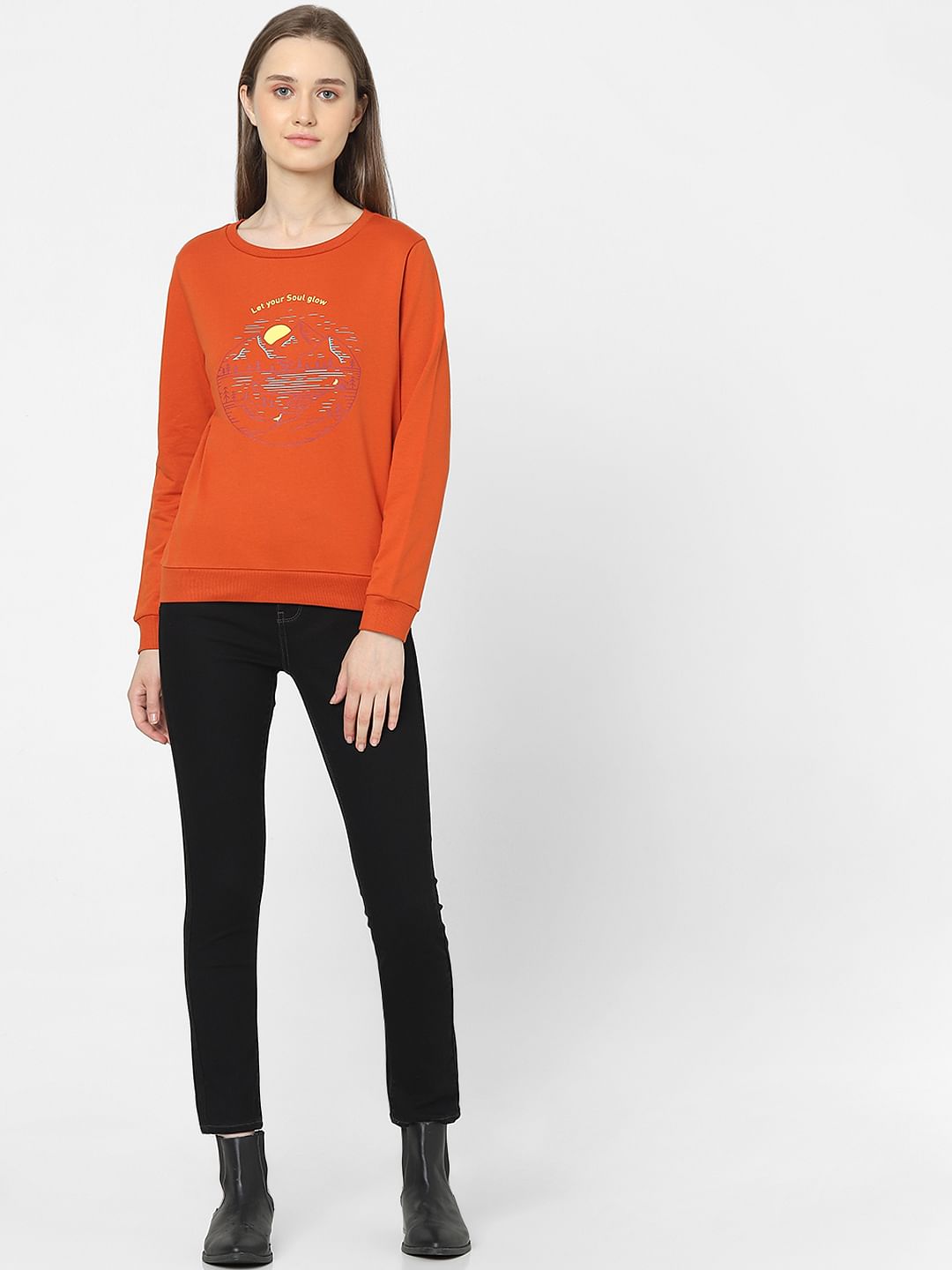 Orange Graphic Print Sweatshirt
