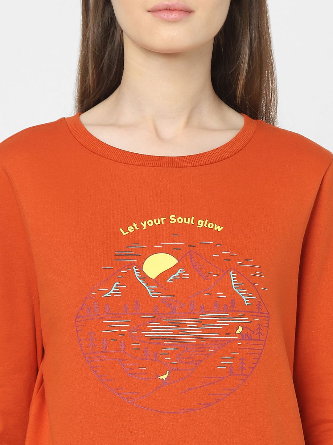 Orange Graphic Print Sweatshirt