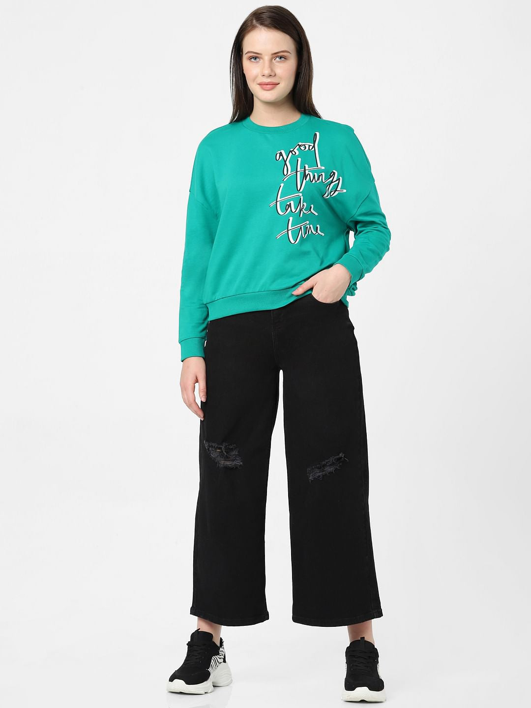 Green Typographic Print Sweatshirt