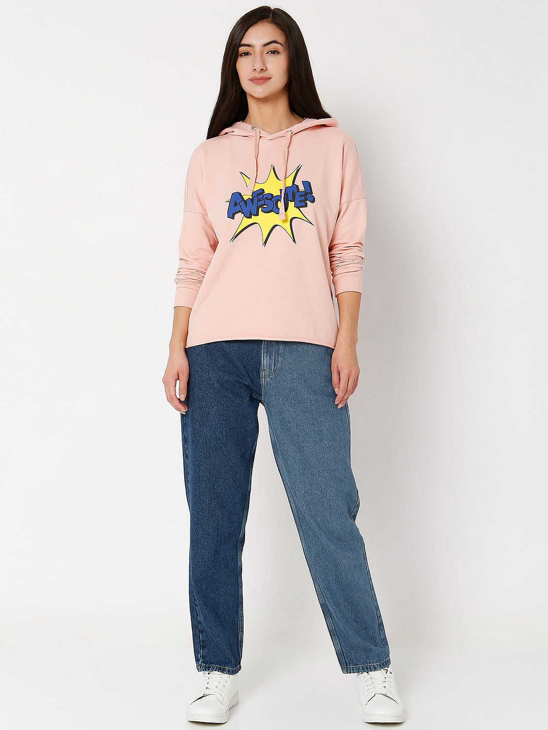 Coral Pink Typographic Print Sweatshirt