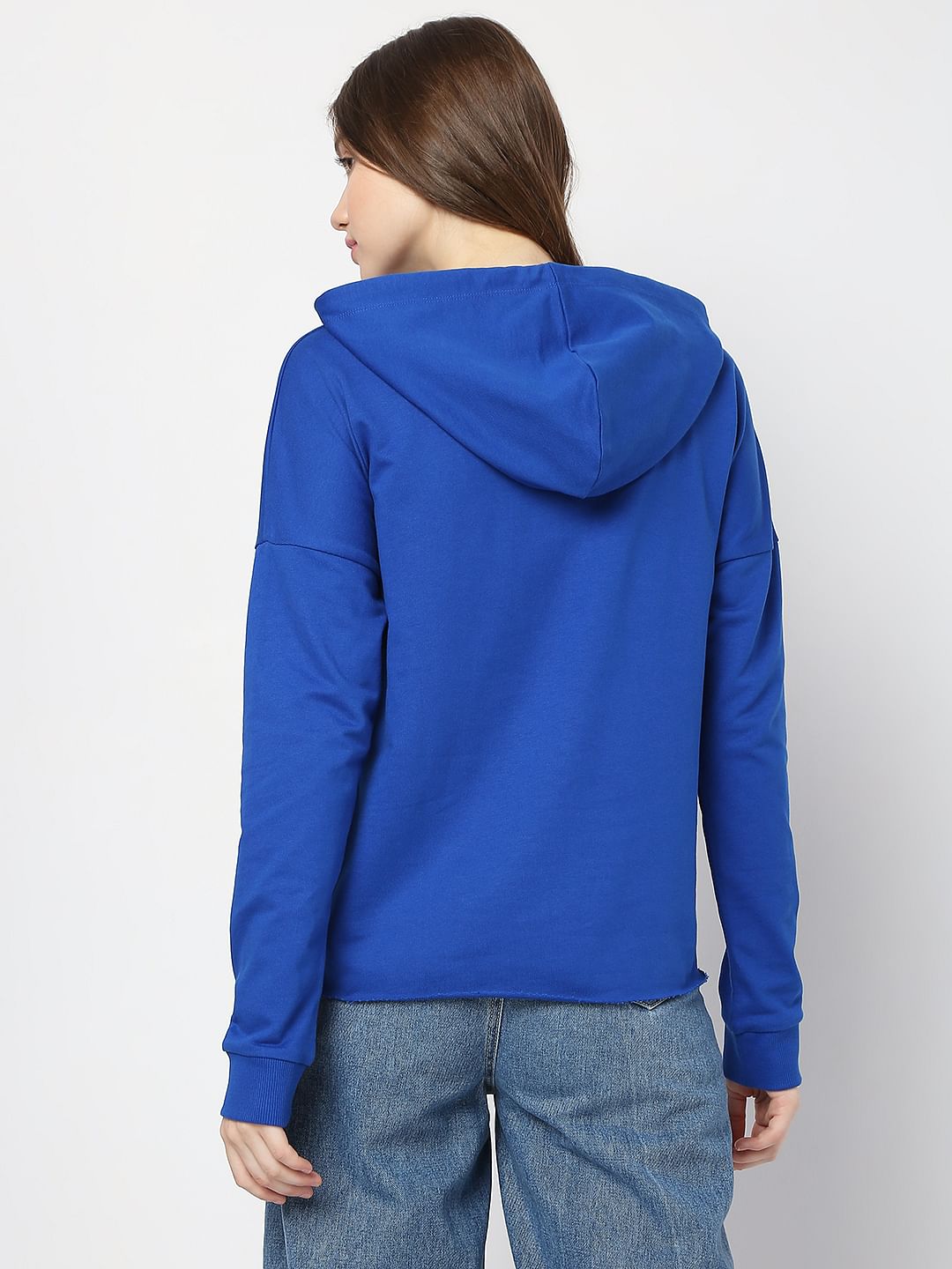 Blue Printed Hooded Sweatshirt