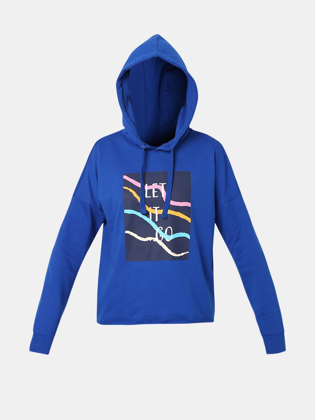 Blue Printed Hooded Sweatshirt