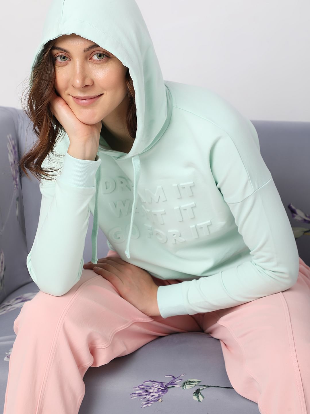Mint Green Text Embossed Sweatshirt