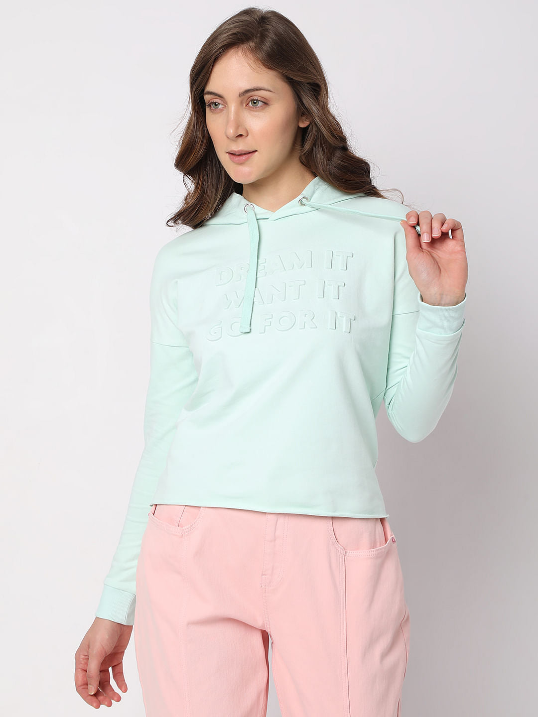 Mint Green Text Embossed Sweatshirt