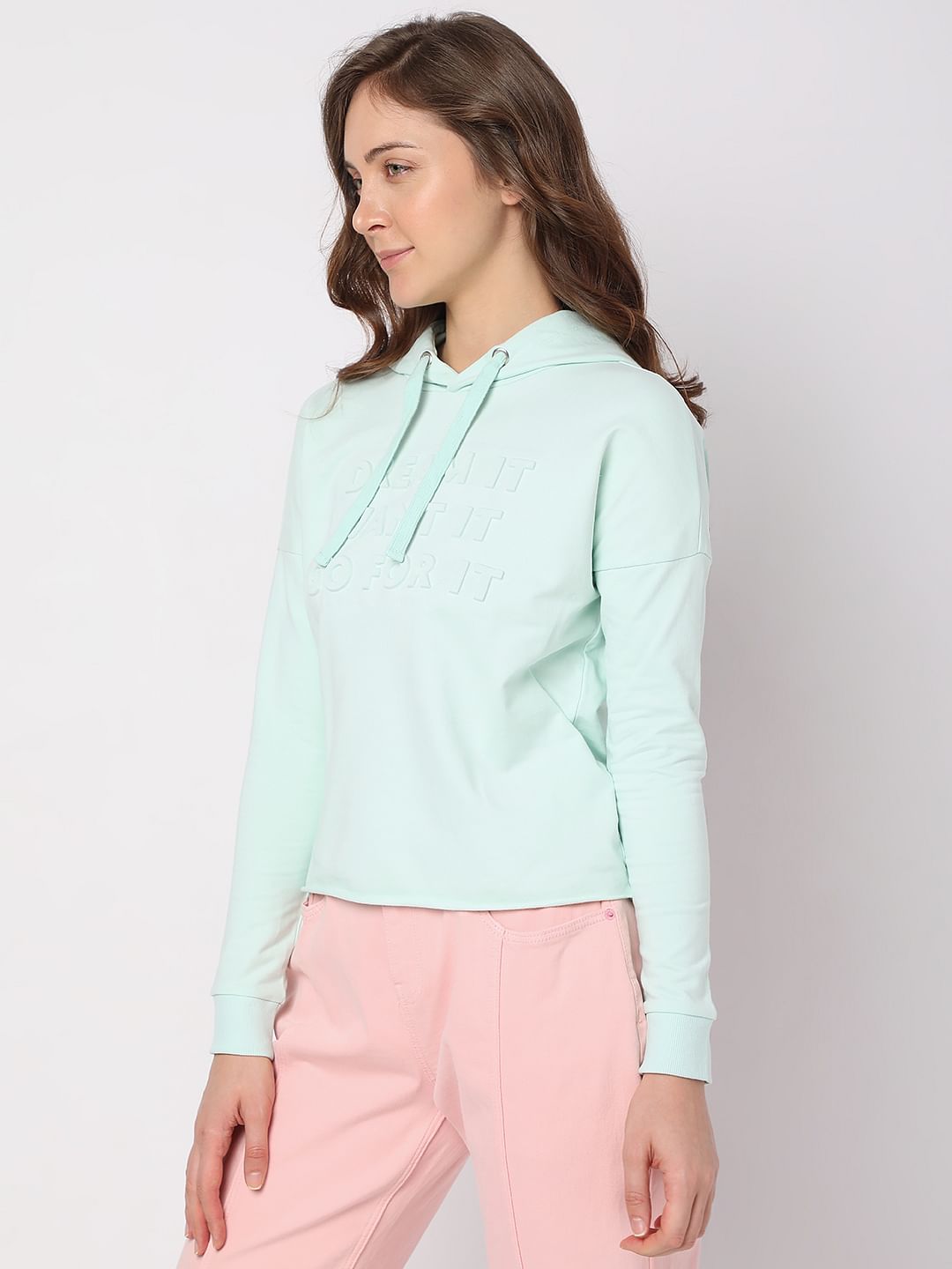 Mint Green Text Embossed Sweatshirt