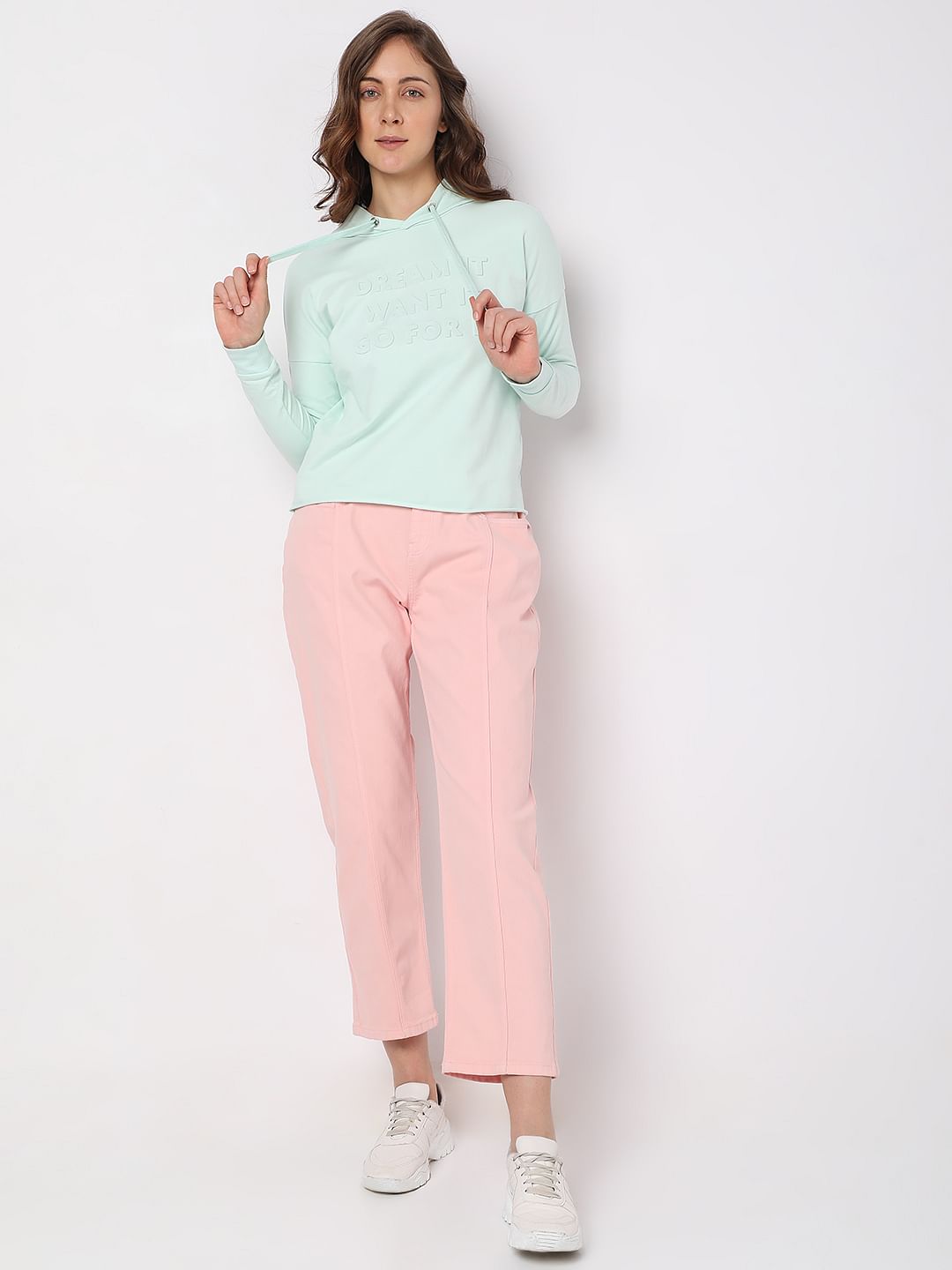 Mint Green Text Embossed Sweatshirt