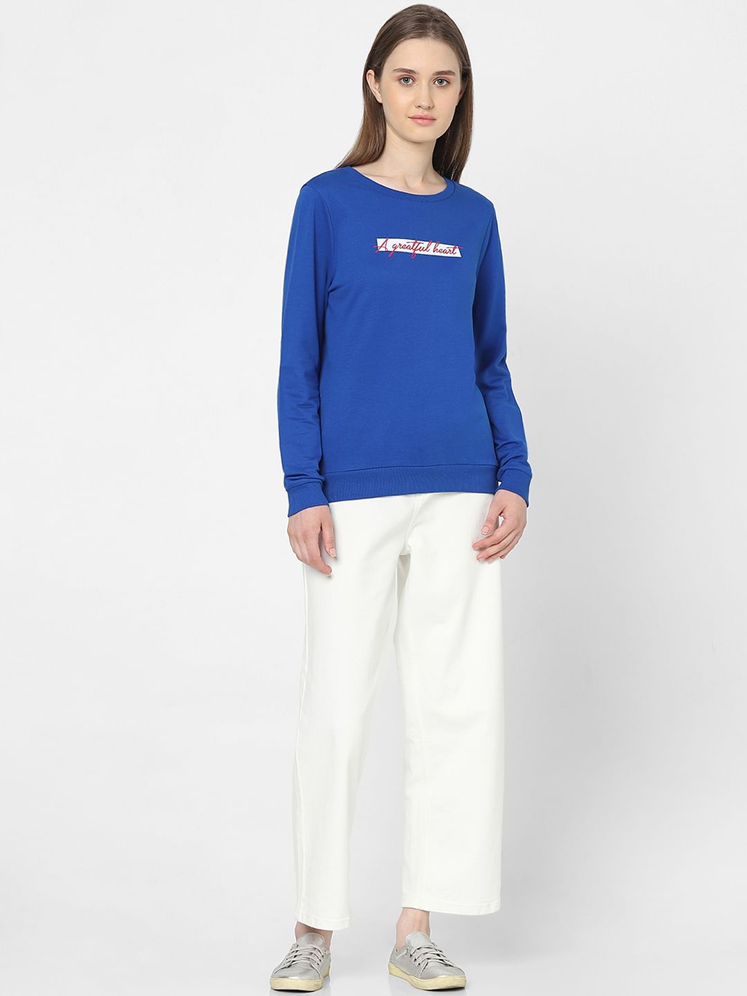 Blue Typographic Print Sweatshirt