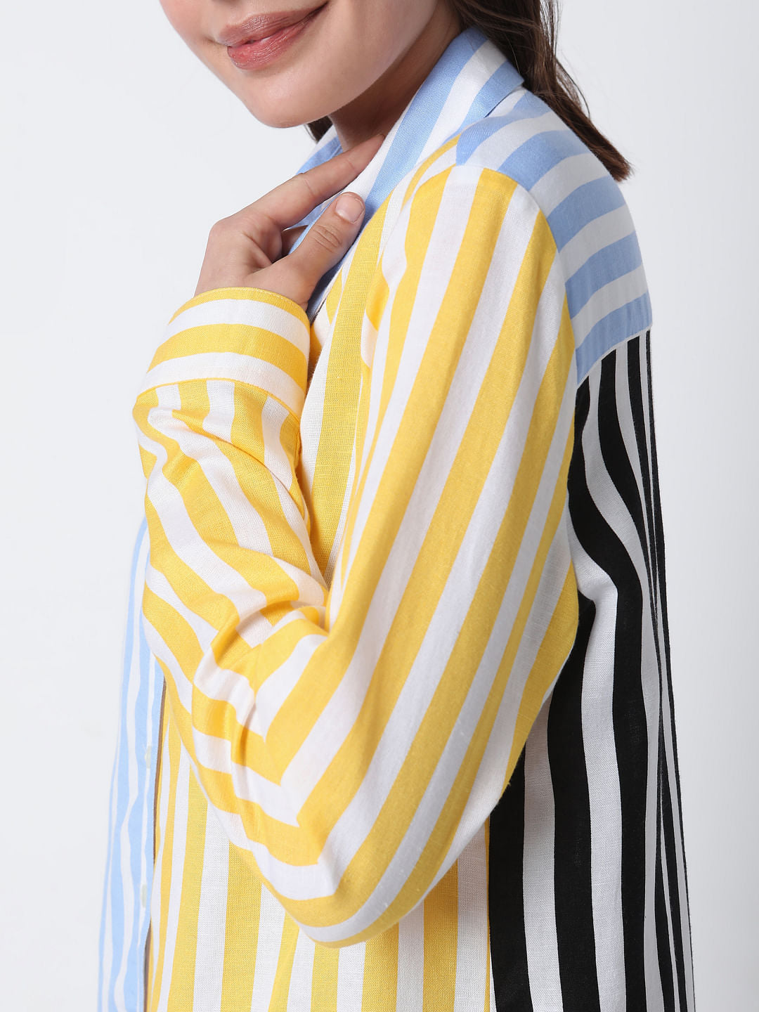 Blue & Yellow Striped Shirt Dress