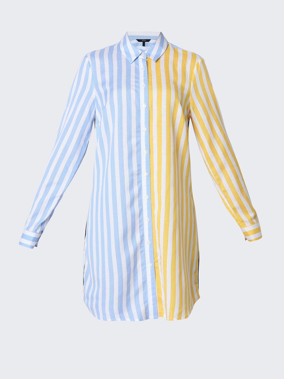 Blue & Yellow Striped Shirt Dress
