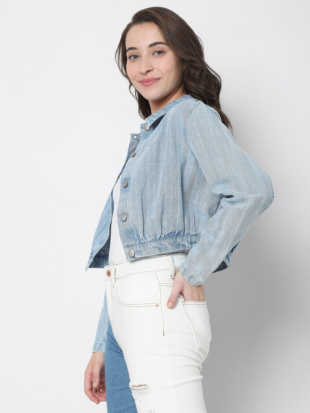 Blue Denim Cropped Jacket