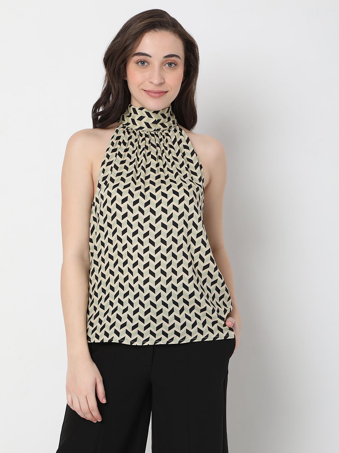 Beige Halter Neck Top