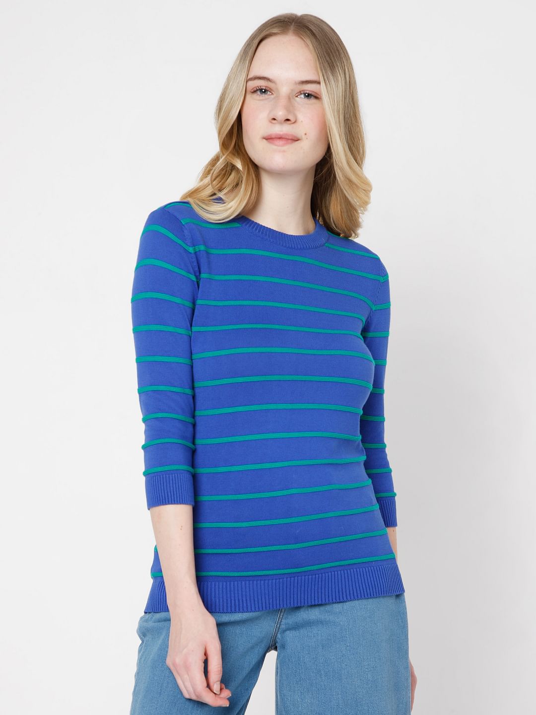 Blue Striped Knit Top