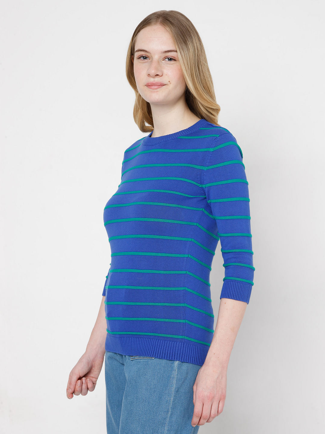 Blue Striped Knit Top
