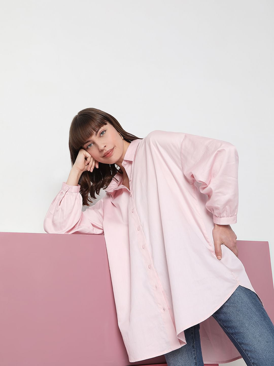 Pink Long Satin Shirt