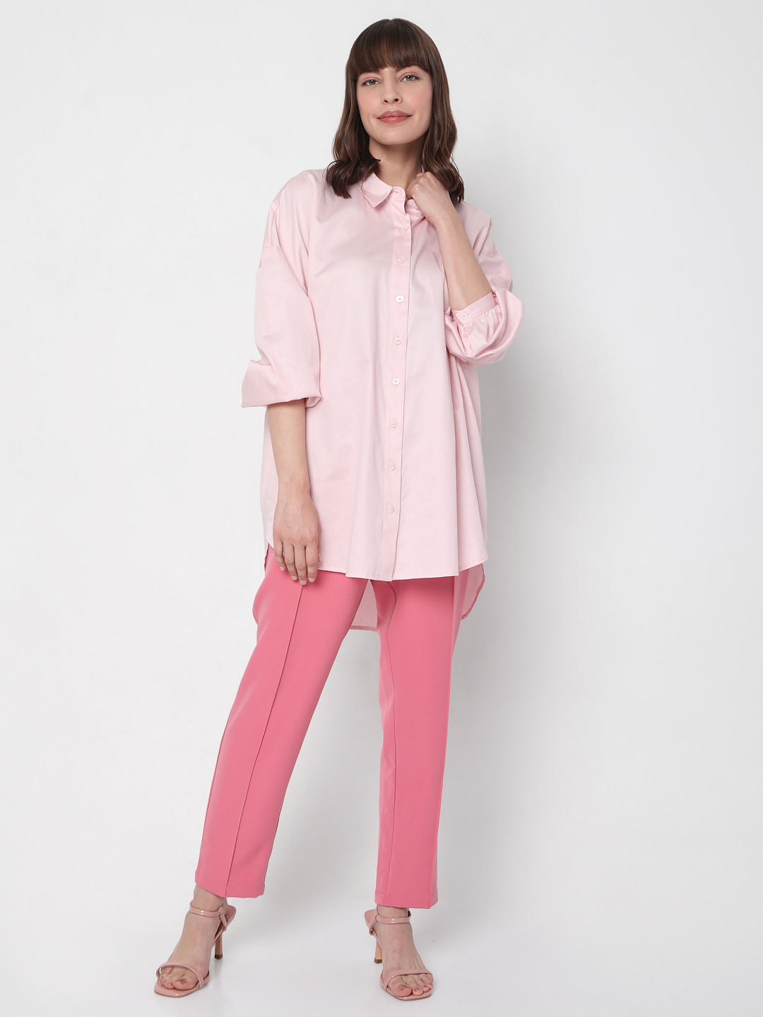 Pink Long Satin Shirt