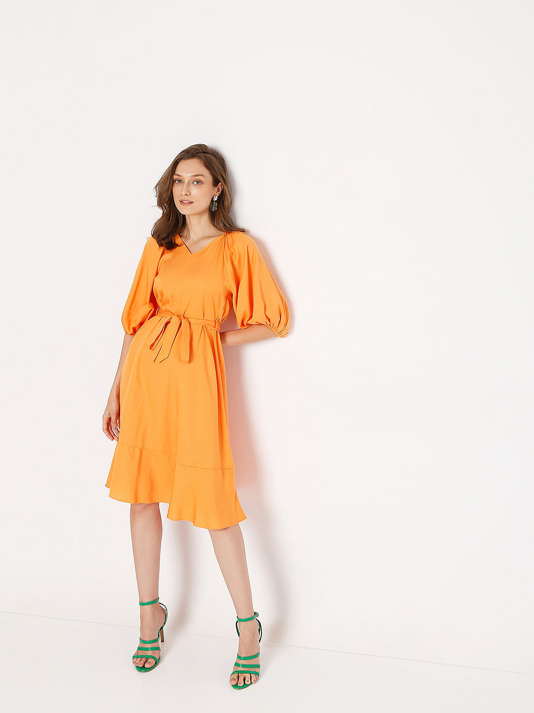 Orange Tiered Midi Dress